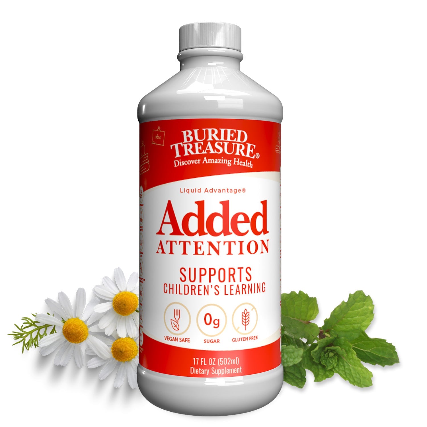 Added Attention – Liquid Supplement for Kids with DHA, B Vitamins & Phospholipids | Brain-Friendly Nutrients in a Natural Raspberry Flavor | 16 oz
